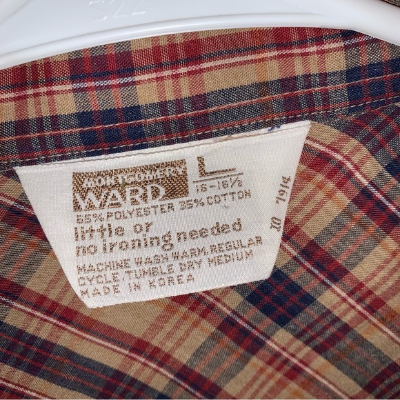 Vintage Montgomery Ward Plaid Lightweight Longsleeve Snap Up Shirt sz L - Picture 4 of 9